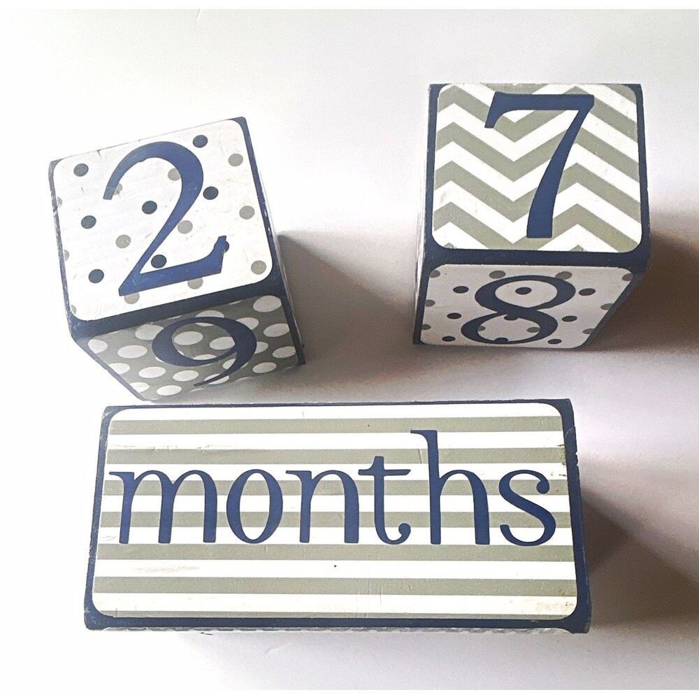 Mud Pie Double-Sided Number Blocks for Months Years Grade Gray White Navy